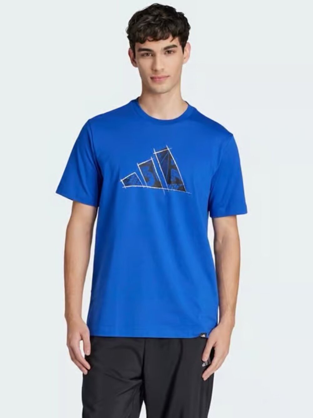 Adidas Mens 3 Bar Logo Graphic Tee Shirt Team Royal Blue LT Large Tall